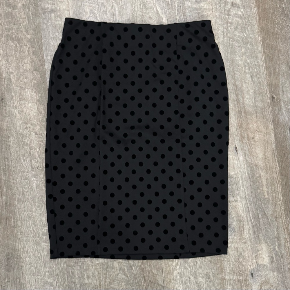 Elle Flocked Velvet Polka Dot Pencil Skirt Sz S